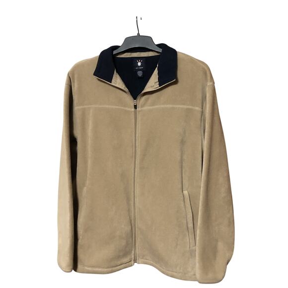 Mens Ivy Crew Fleece Coat Jacket Khaki Navy Zip Pockets Size M - Picture 1 of 8